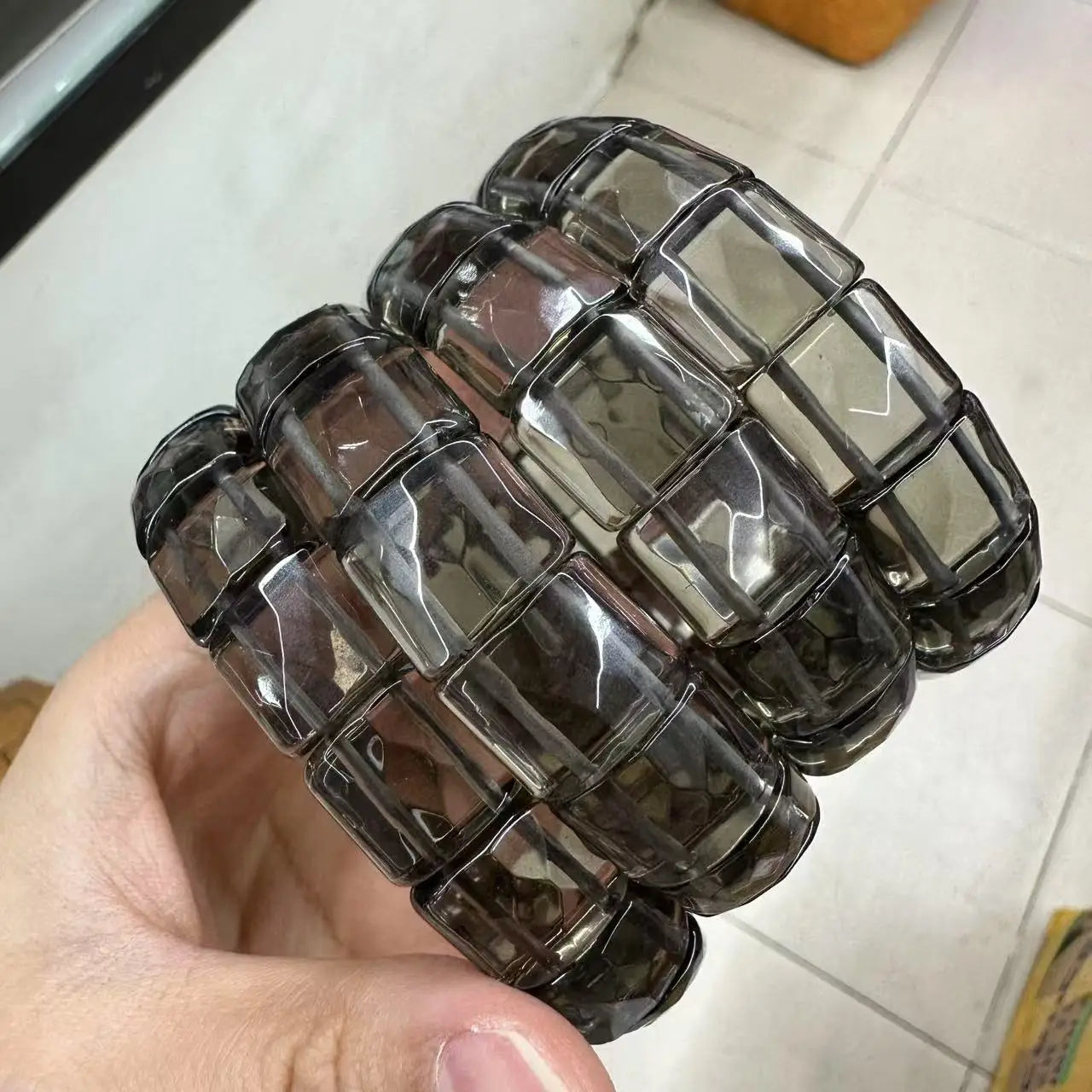 Natural 12x15mm Faceted Stone Unique Crystal Citrine Agate Amethyst Pyrite Fashion Elastic Handcrafted Bracelets Energy Bangles