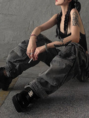 Women Baggy Y2K Goth Cyber Punk Denim Pants Cargo Pants Mom Jeans