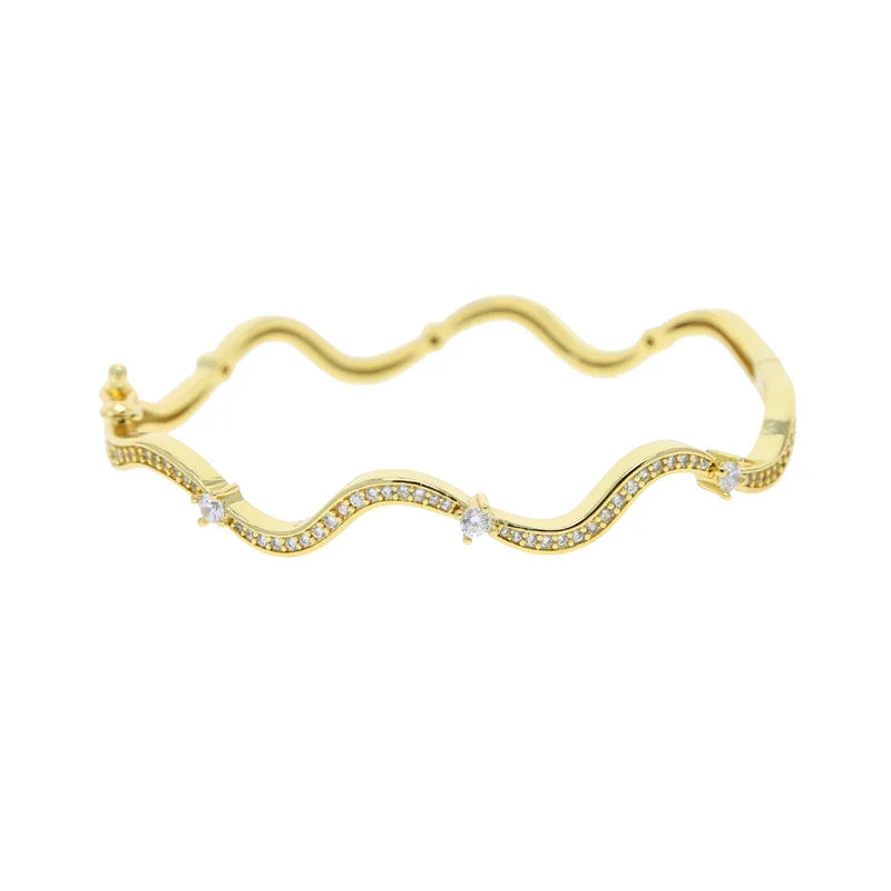 High Quality Fashion Women Jewelry Micro Paved 5A Cubic Zirconia CZ Wave Band Bangle Bracelet