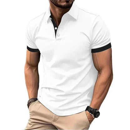 Men's Polo Shirt Short Sleeve Casual Slim Fit Color Blocking T-shirts England Style Streetwear Polos for Men's Fashion