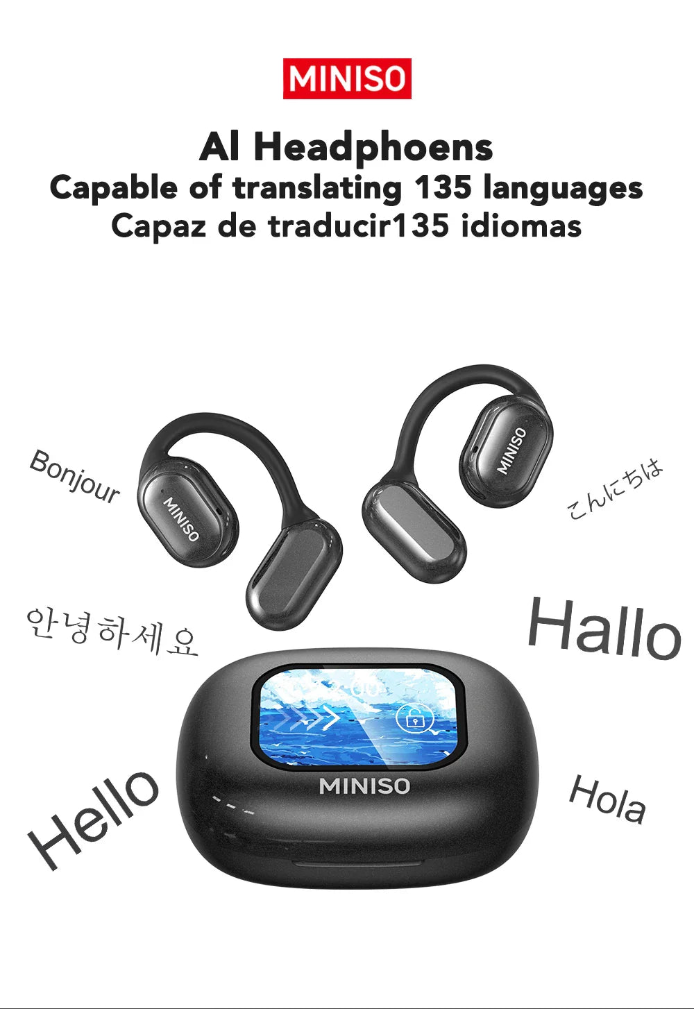 MINISO X30 Wireless Headphones Bluetooth Translation Earbuds Chat Headset Office Travel,real-time Translate Equalizer APP