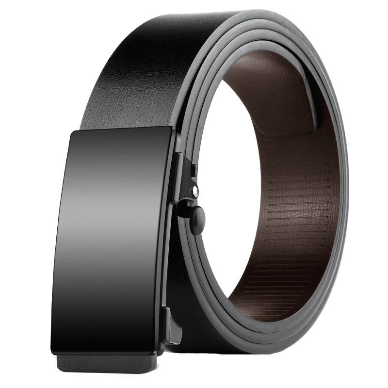 DINISITON Men Leather Belt Black Metal Toothless Automatic Buckle Business Casual PU Leather Men's Fashion High Quality Belt