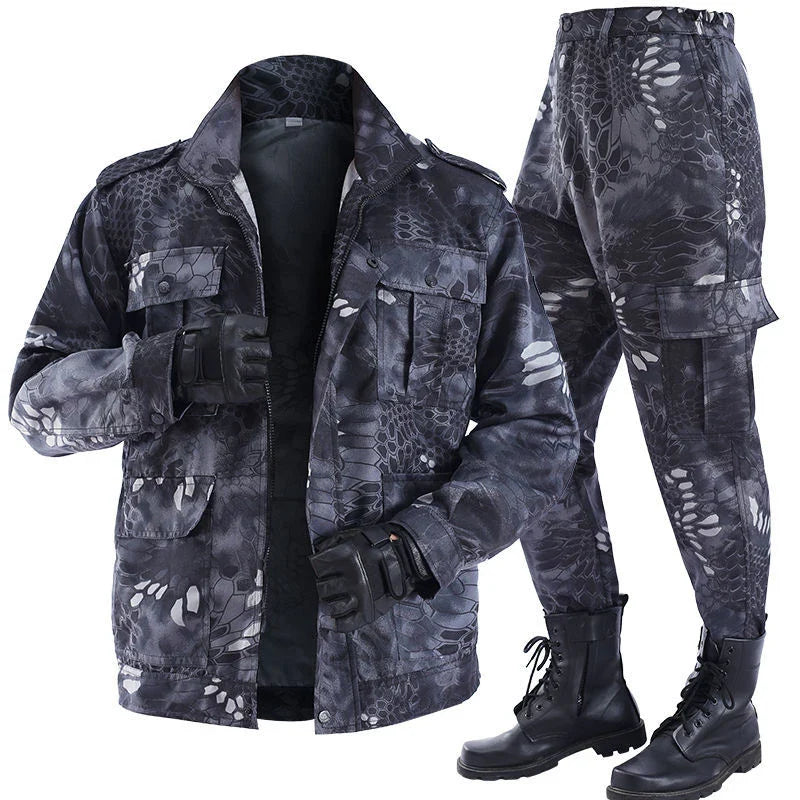 Outdoor Uniform Men's Soft Tracksuit Suit Black Python Pattern Wear-resistant Overalls Labor Insurance Cloth