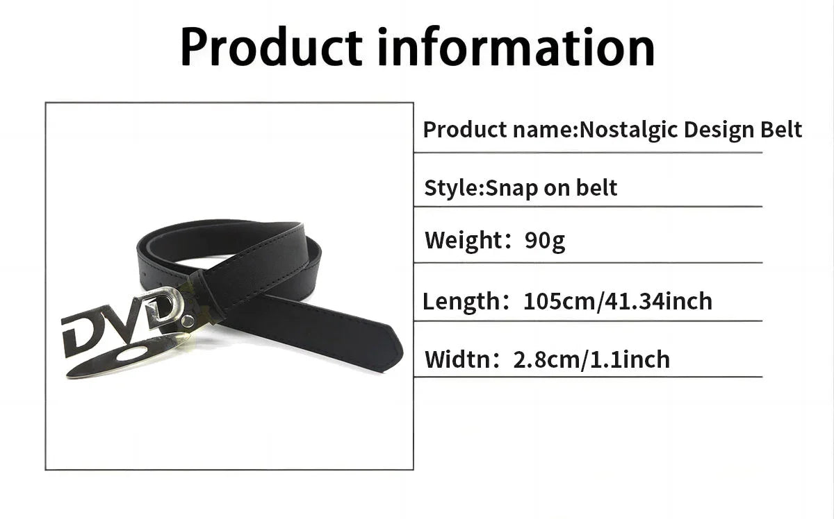 Unisex Nostalgic Design DVD Buckle Belt Men Women Decoration Paired with Jeans Belt Versatile White Black Design Sense Belt