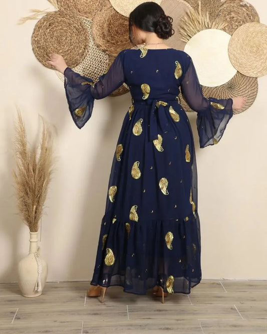 Evening Dresses Square Collar A-LINE Long Sleeved Tea-Length Formal Dress Women
