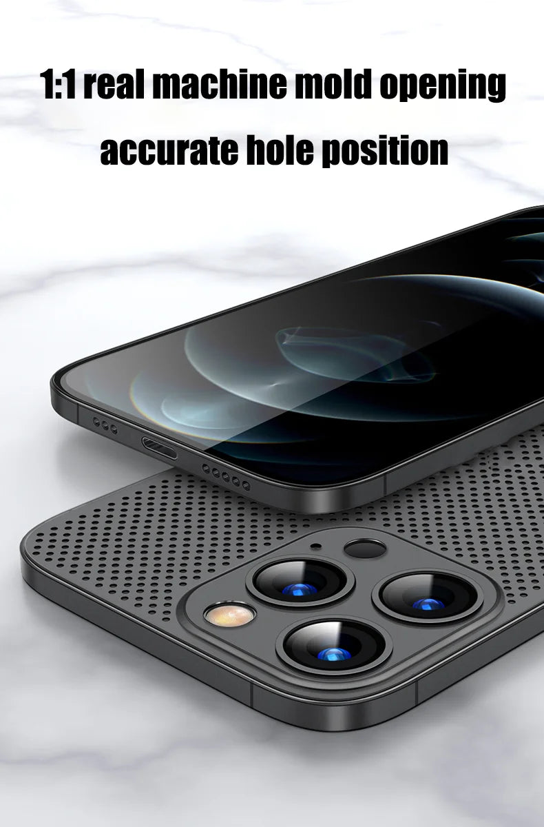 Heat Dissipation Breathable Cooling Case Ultra Thin Matte Mesh Hollow  Slim Hard iPhone 16 15 14 13 12 Pro Max Plus