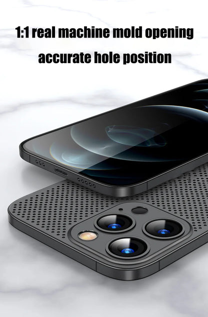 Breathable Cooling Case Ultra Thin Matte Mesh Hollow  Slim Hard iPhone 16 15 14 13 12 Pro Max Plus