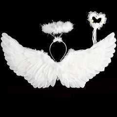 Christmas Costume For Baby Girl Lace TUTU Dress Festive Kid Up Frock+Angel Wing+Headband+Magic Stick 4PC Set Child Tunic