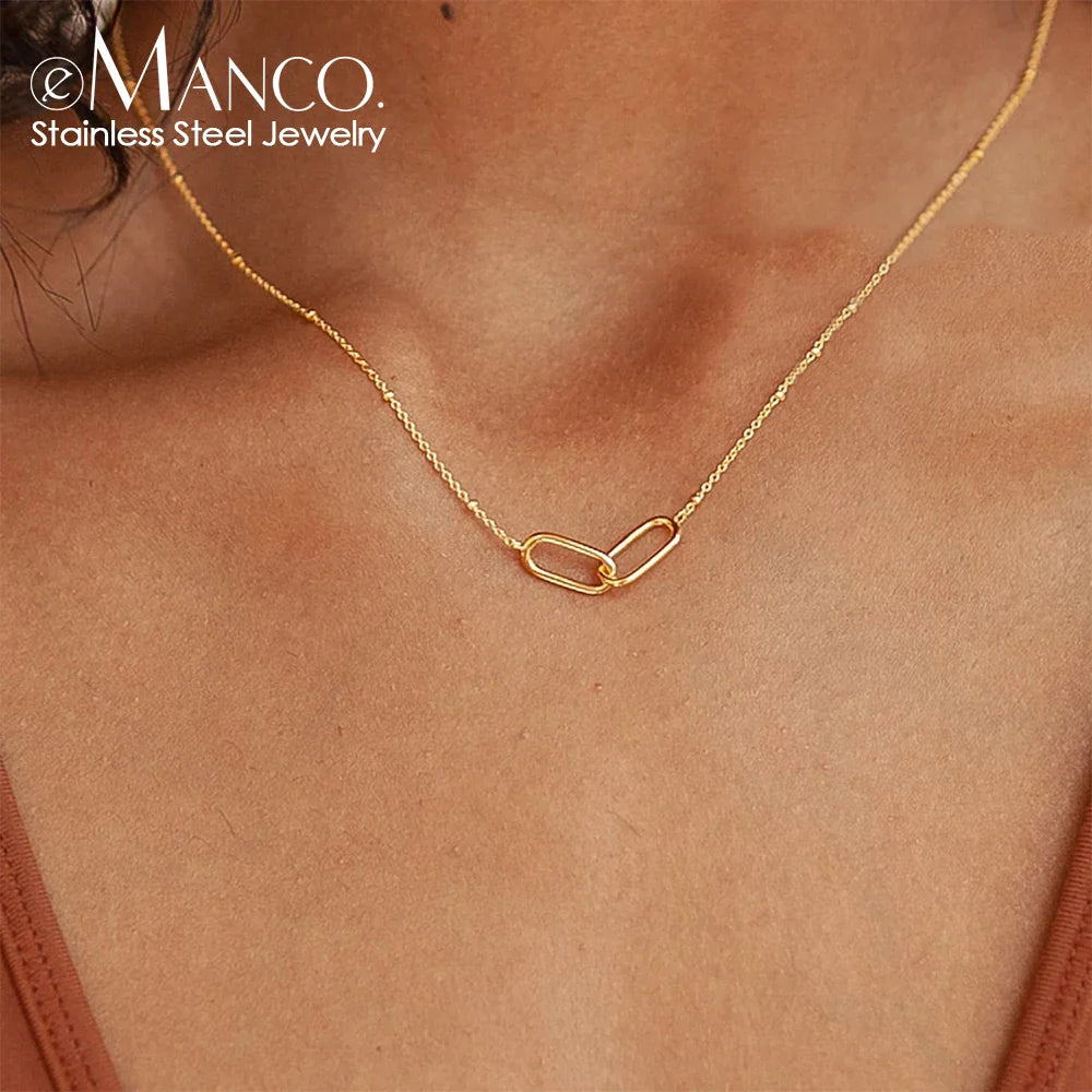 eManco Hot Fashion Stainless Steel Link Infinity Necklace Geometric Double Paperclip Pendant Women's Simple Jewelry Wholesale