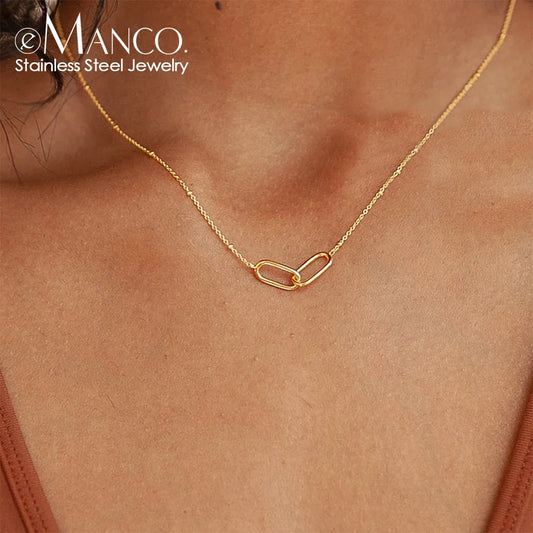 eManco Hot Fashion Stainless Steel Link Infinity Necklace Geometric Double Paperclip Pendant Women's Simple Jewelry Wholesale