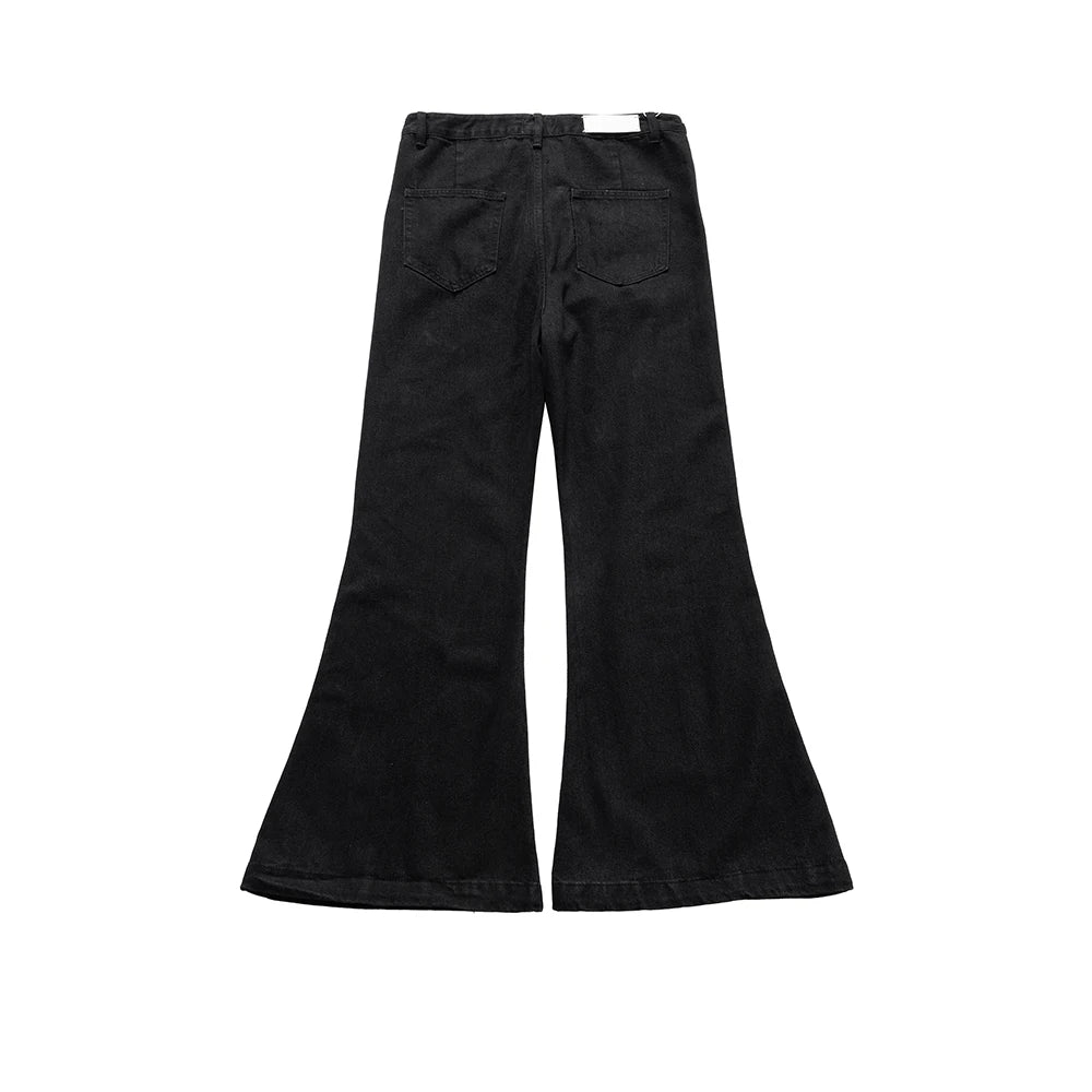 Y2K RO Style Wide Leg Black Vintage Jeans Flare Pants Men's Harajuku Solid Streetwear
