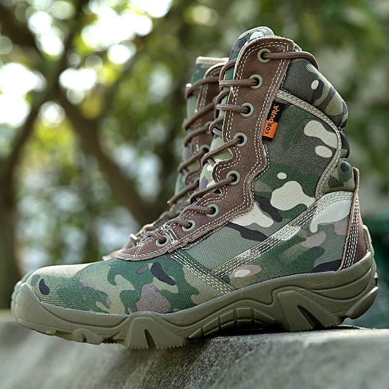 Men's Military Tactical Boots High Top Canvas Round Toe Zipper Lace Up Combat Army Boot