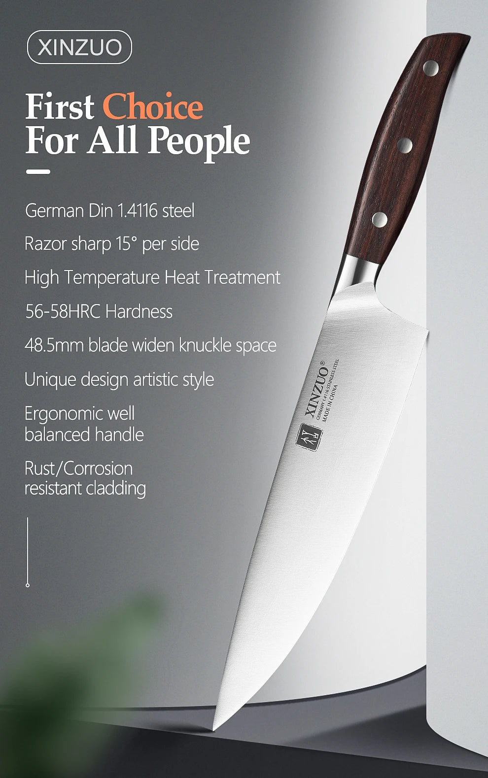 High Carbon Germany 1.4116 Stainless Steel 5PCS Kitchen Knife Set