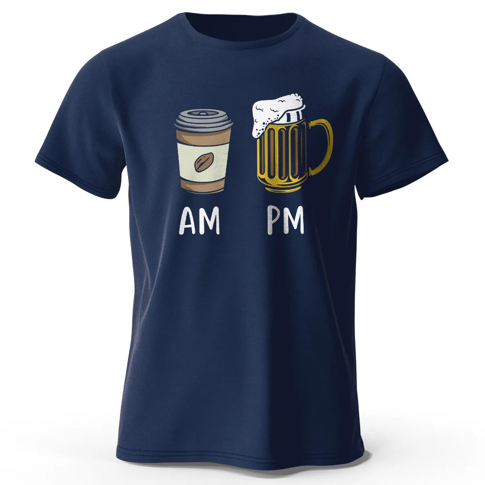 Coffee and Beer Printed Men's T-Shirt 100% Cotton Oversized Funny Graphic Tees for Men Summer Tops