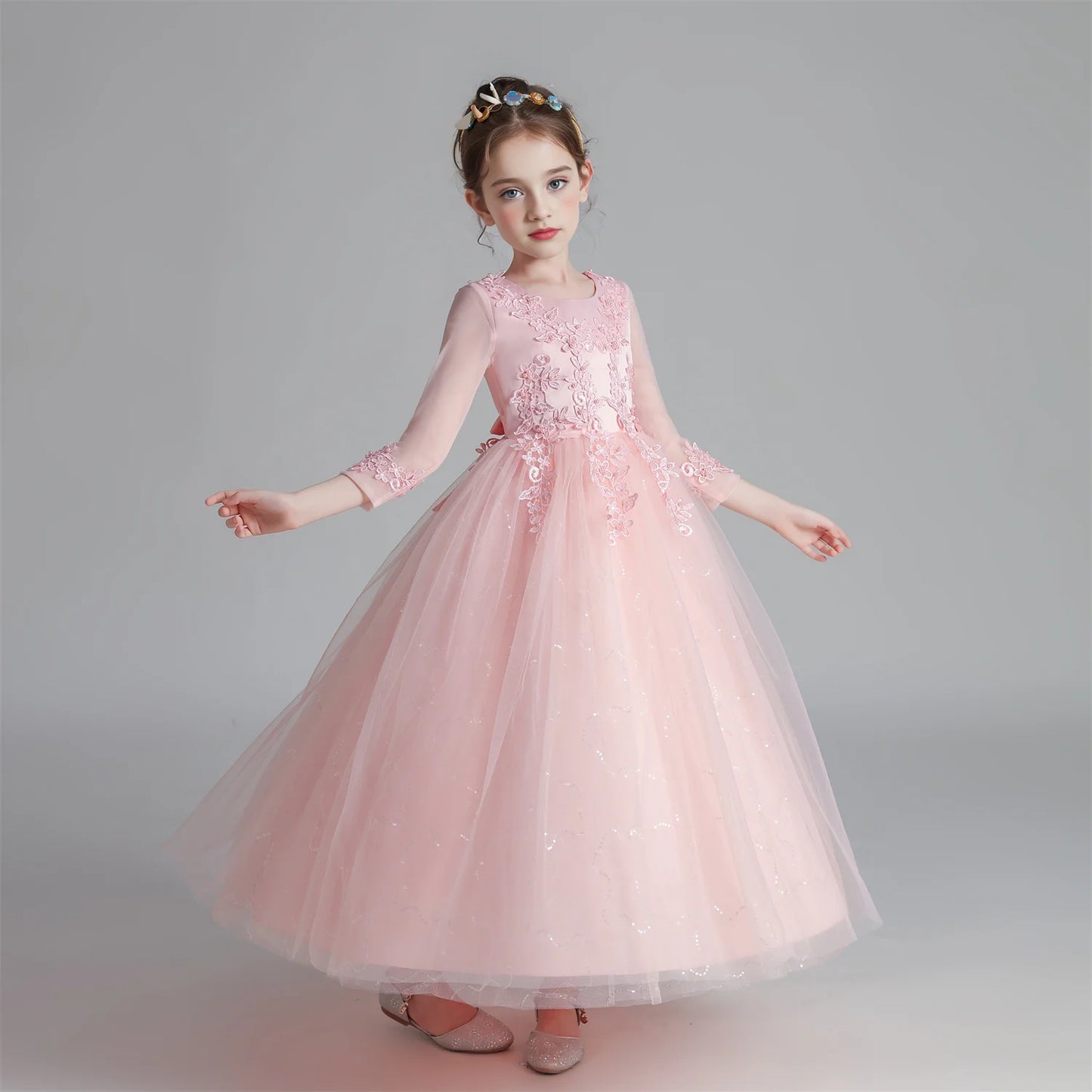 Princess Dress Girls' Pengpeng Yarn Spring/Summer New Long Sleeve Fashionable Children's Performance