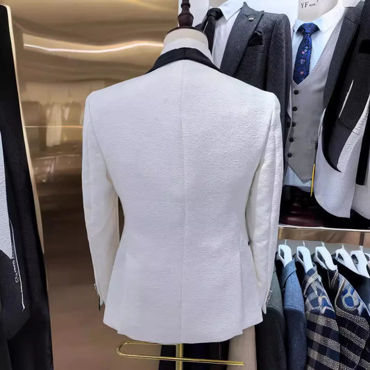Man Suit Boutique Cross Border Jacquard Men's Wedding Casual Host Suit 3 Sets
