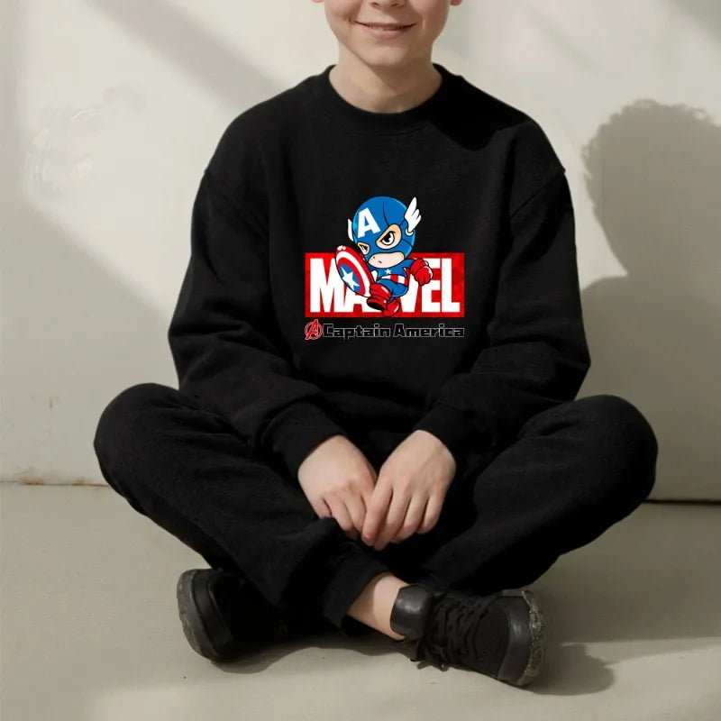 Marvel Spring/autumn Children's Clothing  Sets Captain America Boys O Neck Hoodies Pants Two Piece Casual Pullover Set for Kids