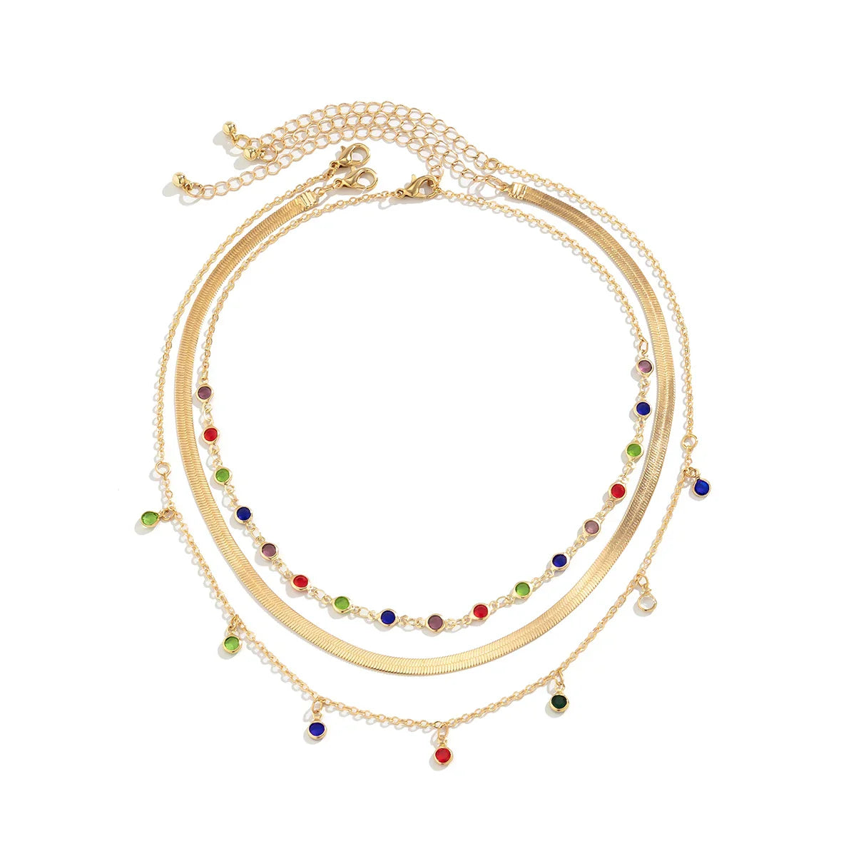 IngeSight.Z 2026 Trendy MultiLayered Color Crystal Chain Choker Necklace for Women Boho Flat Snake Chain Clavicle Short Necklace