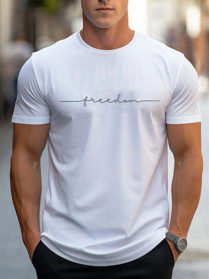 Men's 100% cotton summer fashionable casual loose plus size freedom graphic printed sports round neck short sleeved T-shirt top