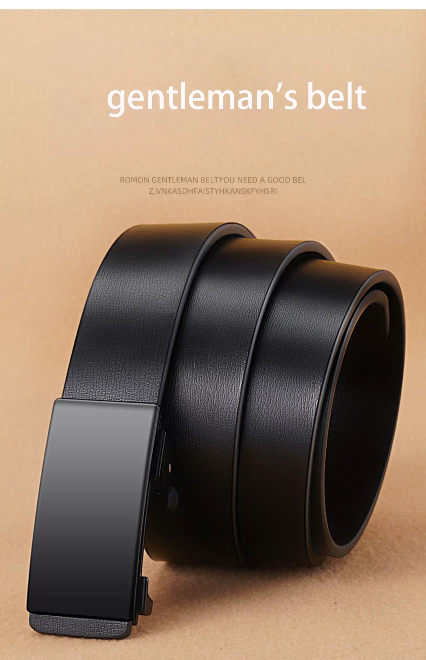 DINISITON Men Leather Belt Black Metal Toothless Automatic Buckle Business Casual PU Leather Men's Fashion High Quality Belt