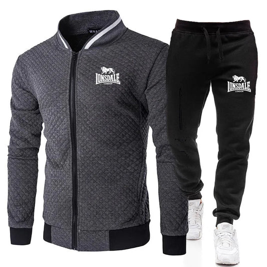 LONSDALE Spring and Autumn Men's Fashion Street Stand up Collar Set Jacket, Outdoor Casual Pocket Zipper Men's Baseball Set
