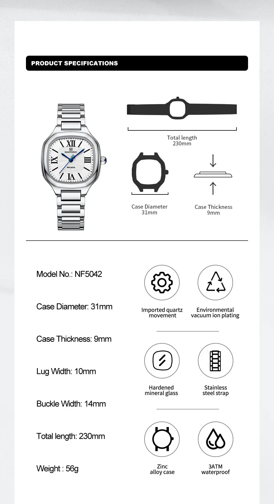 NAVIFORCE Brand High Quality Women Quartz Watch Stainless Steel Strap Casual Elegant Waterproof Wristwatch Relogio Feminino 2024