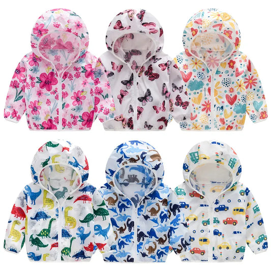 2023 Cute Baby Girl Jacket Boy Hooded Coat Sunscreen Baby Boys Girls Long Sleeved Summer Sun Protection Kids Clothes Outwear