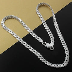 Nice 925 Sterling Silver 6MM Full Sideways Chain Necklace For Women Men Fashion