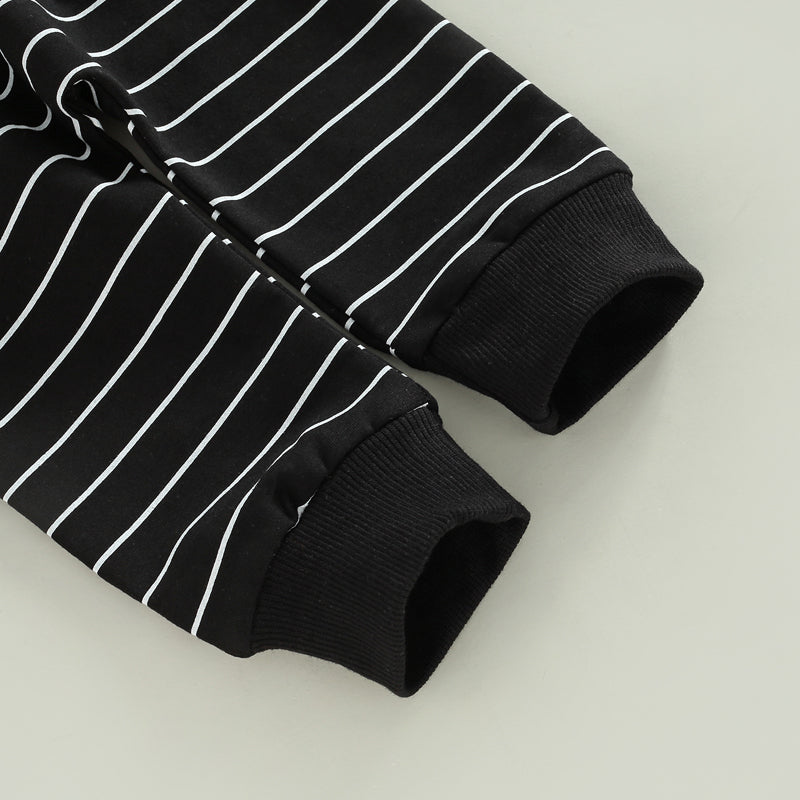 2PCS Toddler Boy Autumn Clothes Long Sleeve Round Neck Tops with Pocket Pullover and Stripe Trousers Tracksuit