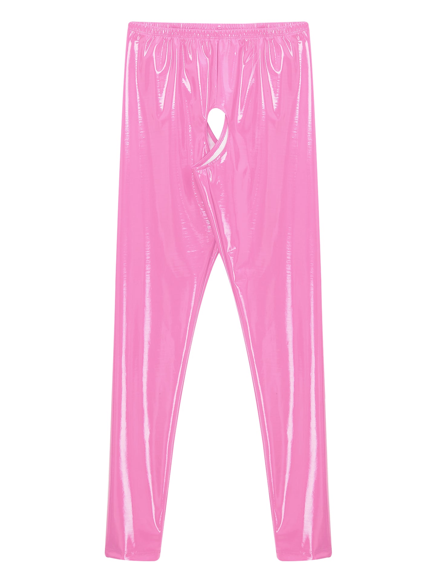 Womens Wet Look PVC Leather Open Crotch Butt Leggings High Waisted Crotchless
