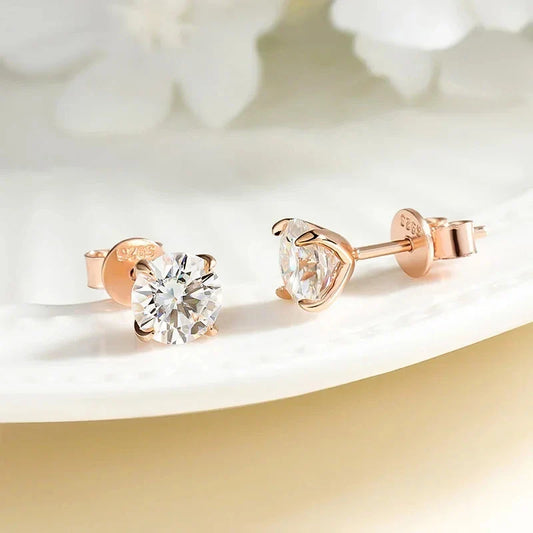 Smyoue 18K Plated 0.1-3CT Moissanite Stud Earrings for Women Men Sparkling Classic Bridal Jewelry 925 Silver Rose Gold Earring