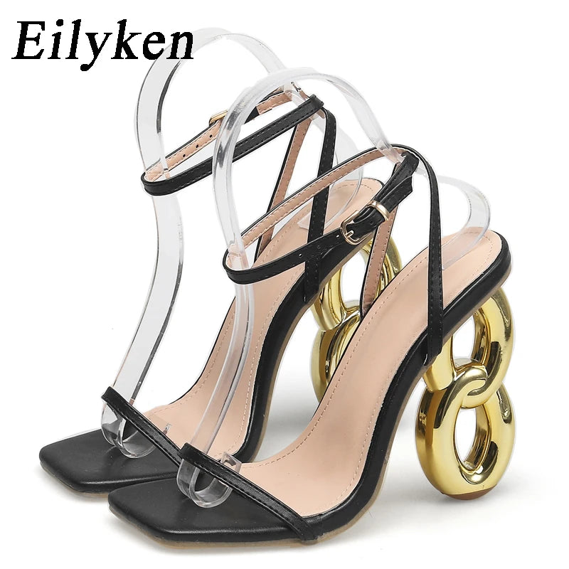 Eilyken Sexy Ankle Buckle Strap Sandals Women Summer Design Fretwork Heels Banquet Fashion Open Toe Club Stripper Ladies Shoes