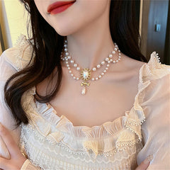 Elegant White Pearl Heart Necklace Vintage Pearl Choker Necklace For Women