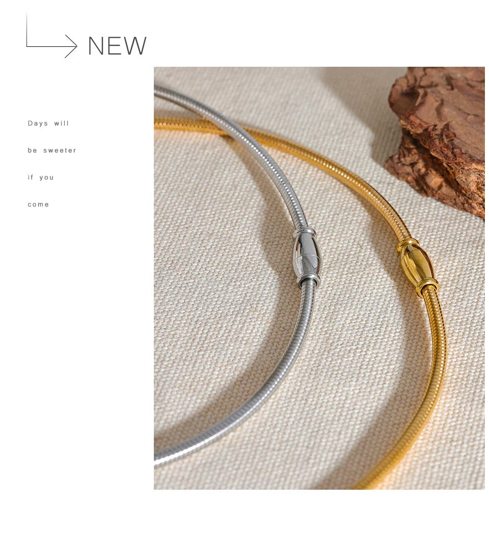 Yhpup Waterproof Stainless Steel Popular Choker Light Necklace Women Statement Metal 18K Gold Plated Trendy Fashion Jewelry