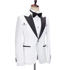 Cenne Des Graoom Tuxedo Suits for Men Peak Lapel Slim Fit Black and White Solid