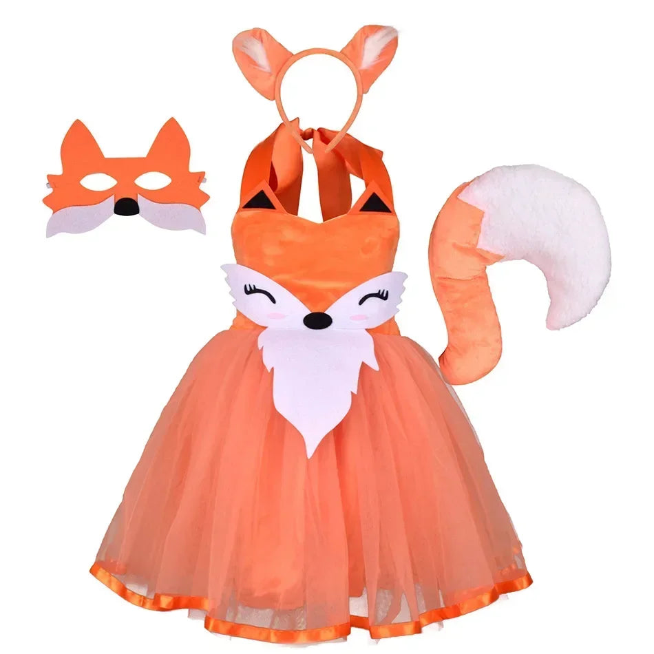 Kids Fox costume Girls Tutu Dress Headwear Tail Animal Girl Zoo Party Dresses Girls Halloween Performance Cosplay Costumes
