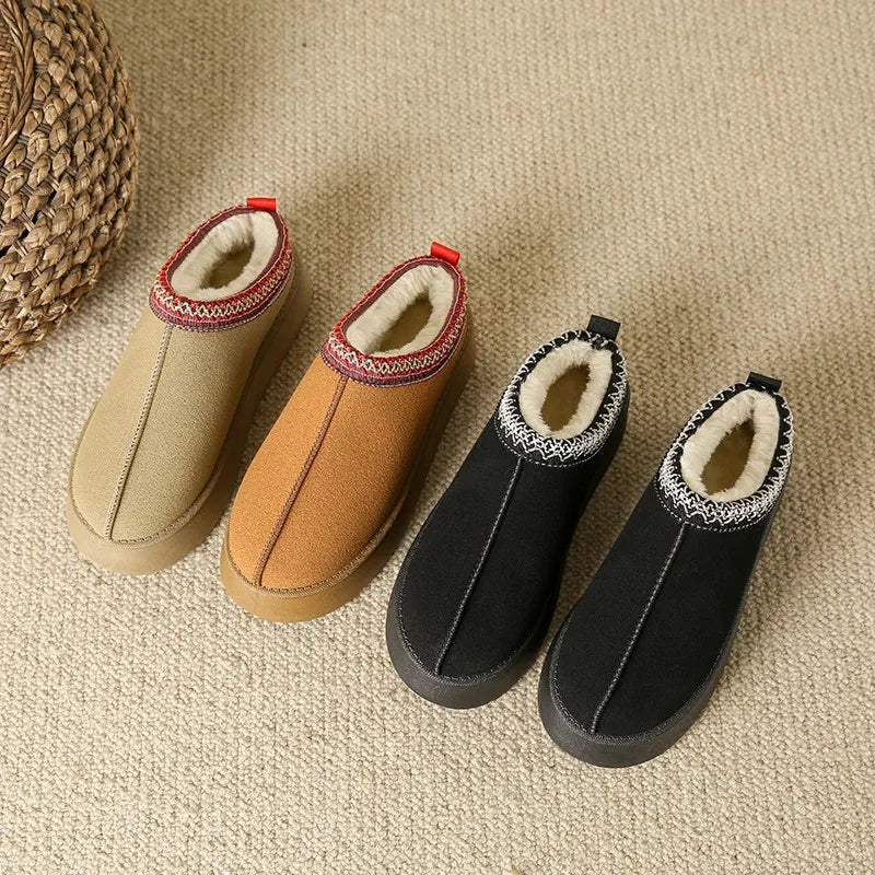New Winter Retro Women Snow Warm Suede Leather Lazy Loafers Boots Shoes Woman Lady Female Flat Bottine Botas Boots Mujer Shoes