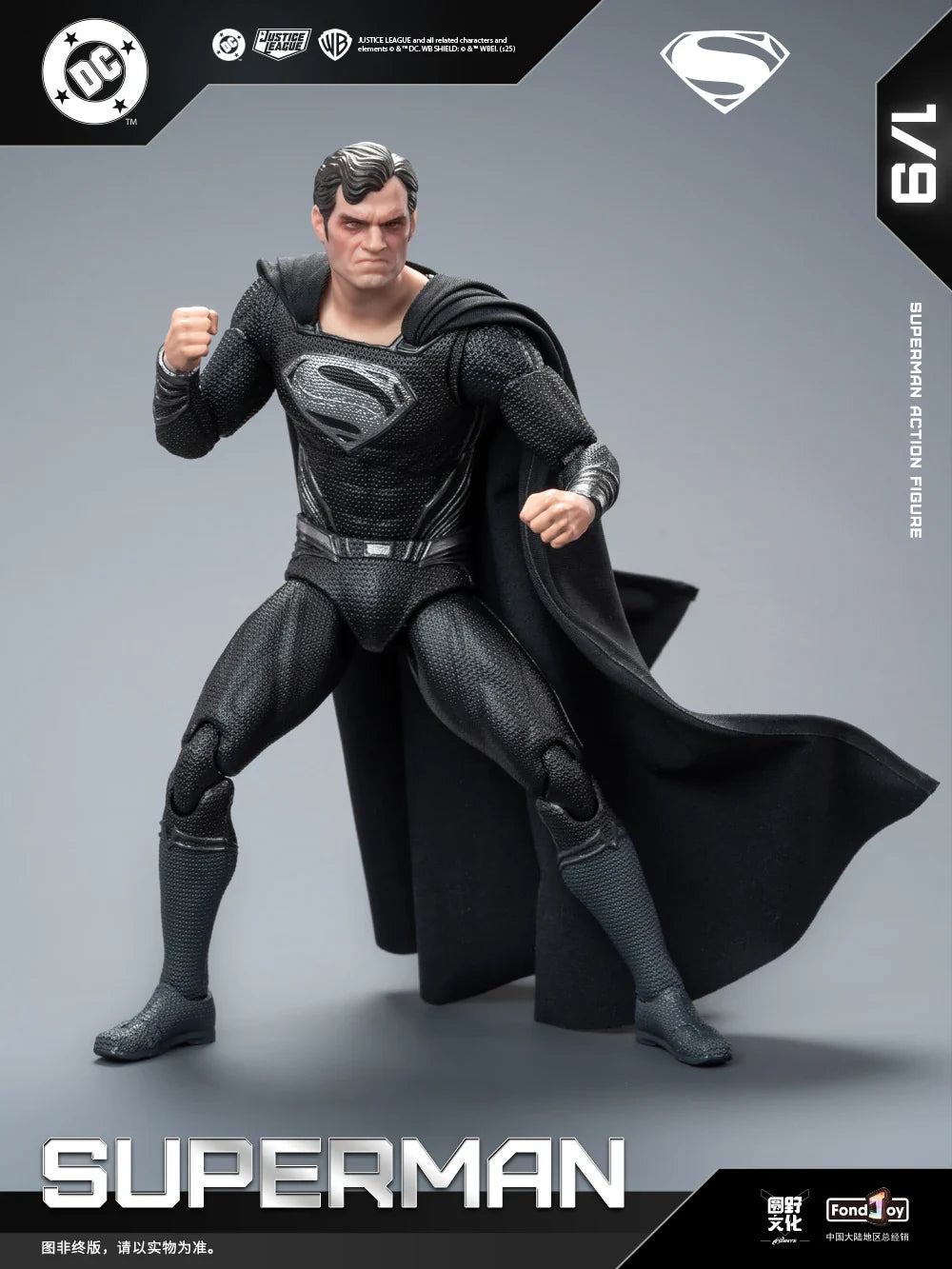 Genuine FondJoy Black Superman 2.0 Action Figure DC Zack Snyder'S Justice League Figures 1/9 Super Man PVC Model Doll Toy Kid