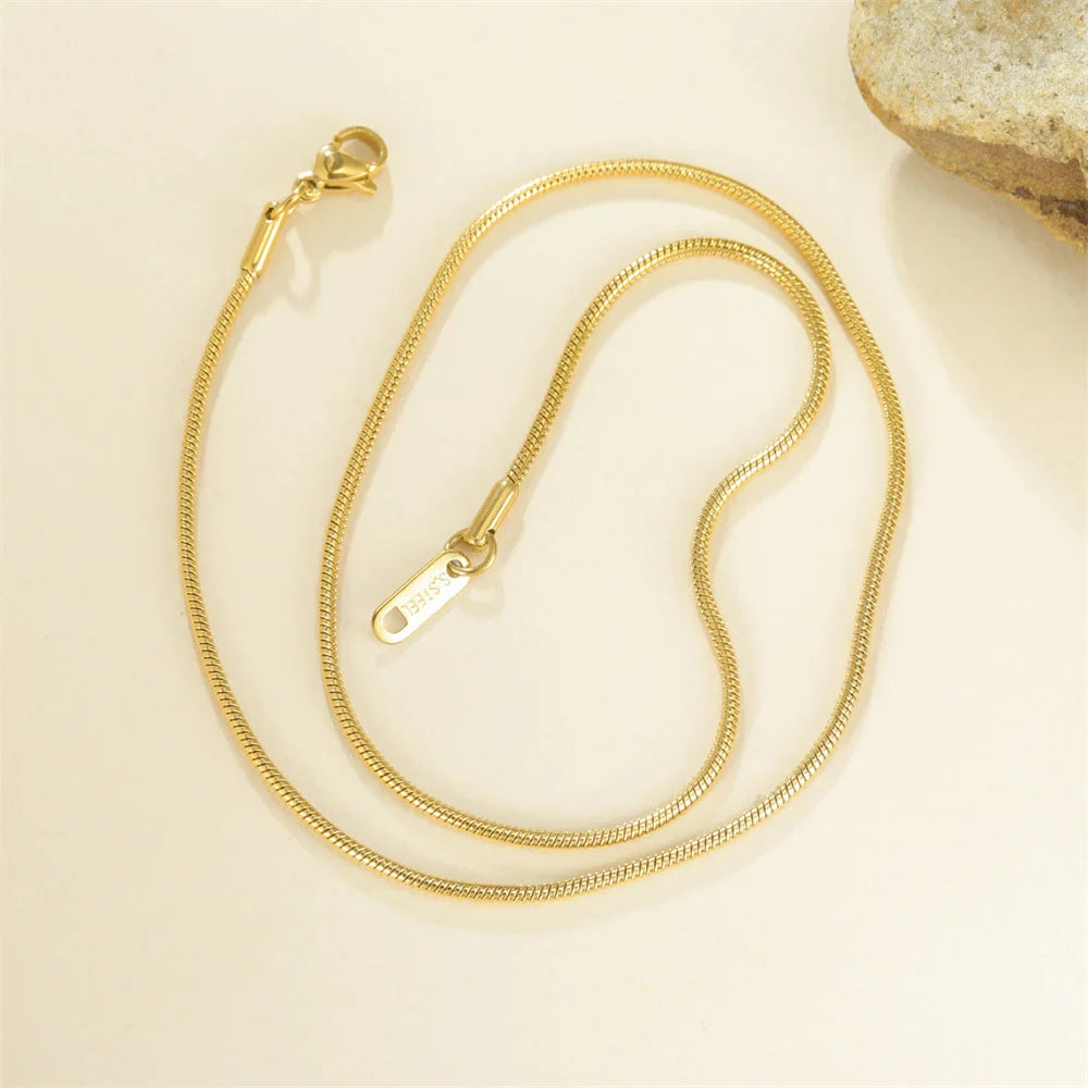 My Shape Round Snake Chain Necklace for Women Men Stainless Steel Link Chain 0.9mm 1.2mm 2mm Chains Choker Fashion Jewelry Gifts