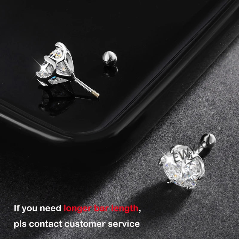 EWYA 0.2/0.5/2ct D Color Moissanite Screw Stud Earrings for Women Men Silver 925 Plated 18K Pass Diamond Test 6 Prong Earring