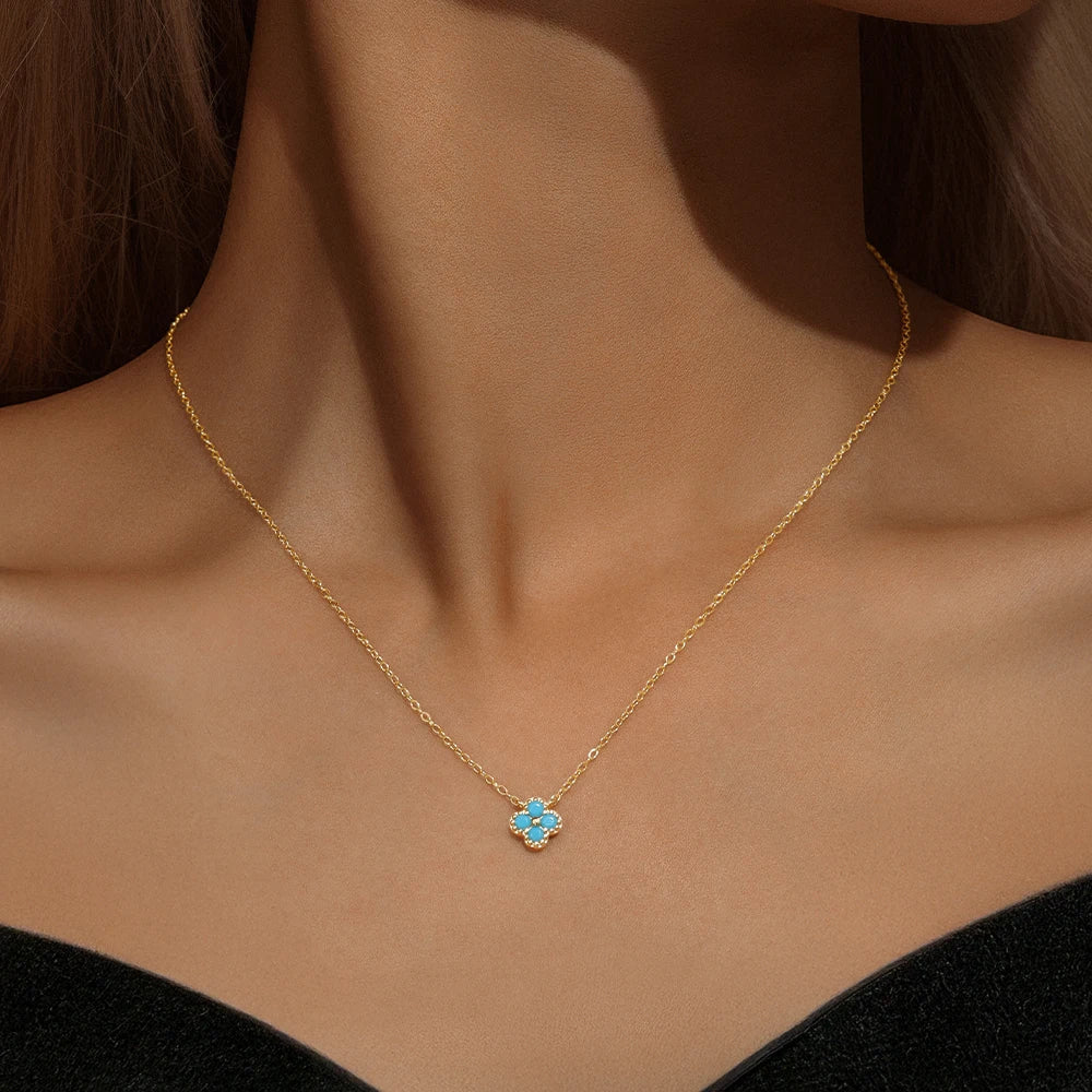 ROXI 100% 925 Sterling Silver Turquoise Crystal Petal Patter Pendant Necklaces For Women Delicate Wedding Jewelry Collar Mujer
