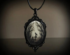 Gothic Crow Forest Charm Necklace Cross Crow Pendant Necklace Mystic Witch