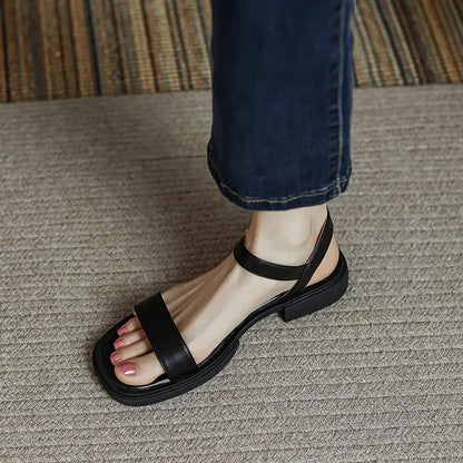 2023 Summer Women Sandals Low Heels Basic Genuine Leather Office Ladies Casual Outdoor Shoes Woman Concise plus size 35-42