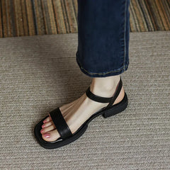 Women Sandals Low Heels Basic Genuine Leather Office Ladies