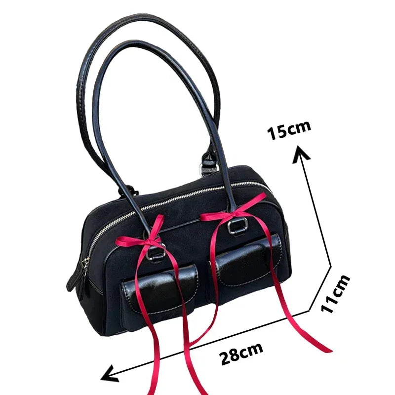 Womens Shoulder Bag Soft Suede with PU Leather Bowling Handbag Casual