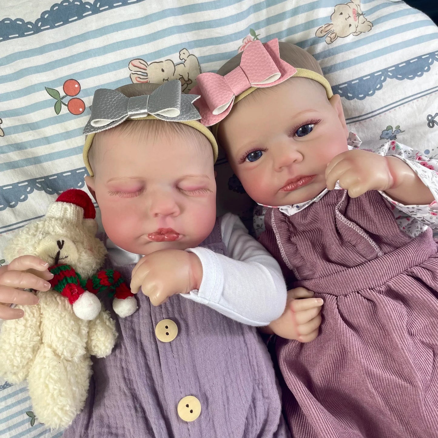 50CM Adorable Reborn Baby Dolls LouLou Twins Girl Lifelike Silicone Vinyl Newborn 3D Skin Handmade Toy Christmas Gift