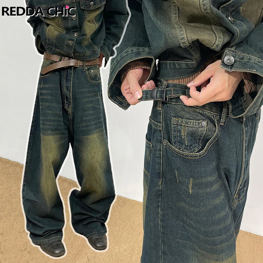 90s Retro Skater Oversized Pants Men Green Wash Adjust-waist