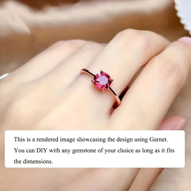 1pc 3-15mm Round 4 Prong Ring Settings Solid 925 Sterling Silver Rose Golden Ring Bezel For Gemstone