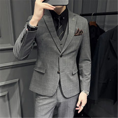 3 Pieces Men's Suit Set for Wedding Blazer Pants Sets Classic Plaid Suit Slim Fit