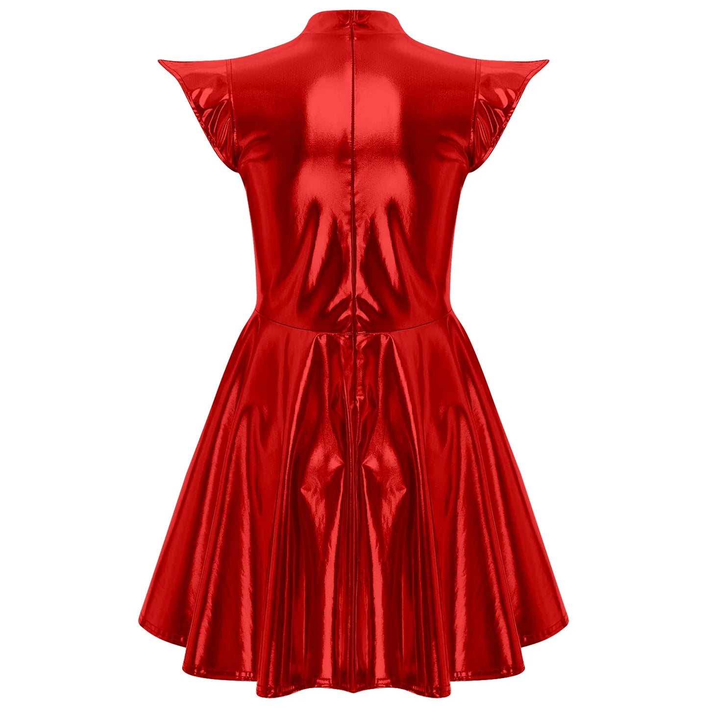 Womens Cocktail Dress Shiny Metallic Dress Alien Space Cap Sleeve High Waist A-line Dress for Halloween Party High Street Dress